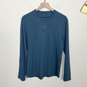 lululemon men's teal blue soft henley button long sleeve top